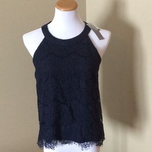 Gorgeous Navy Lace Cropped Blouse